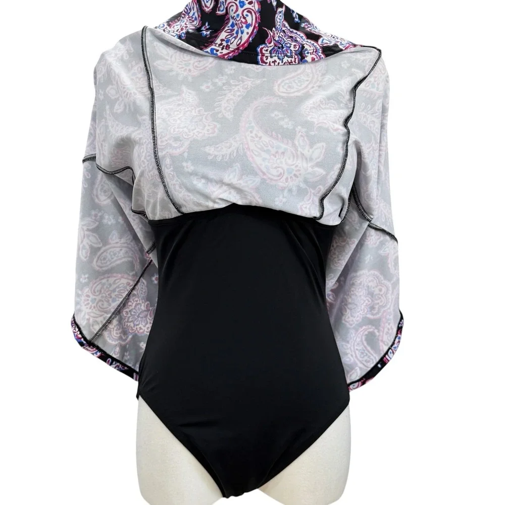 Swim Solutions Swim Dress Size 8 One Piece Paisley Tummy Control Bow Front NWT - Picture 8 of 10